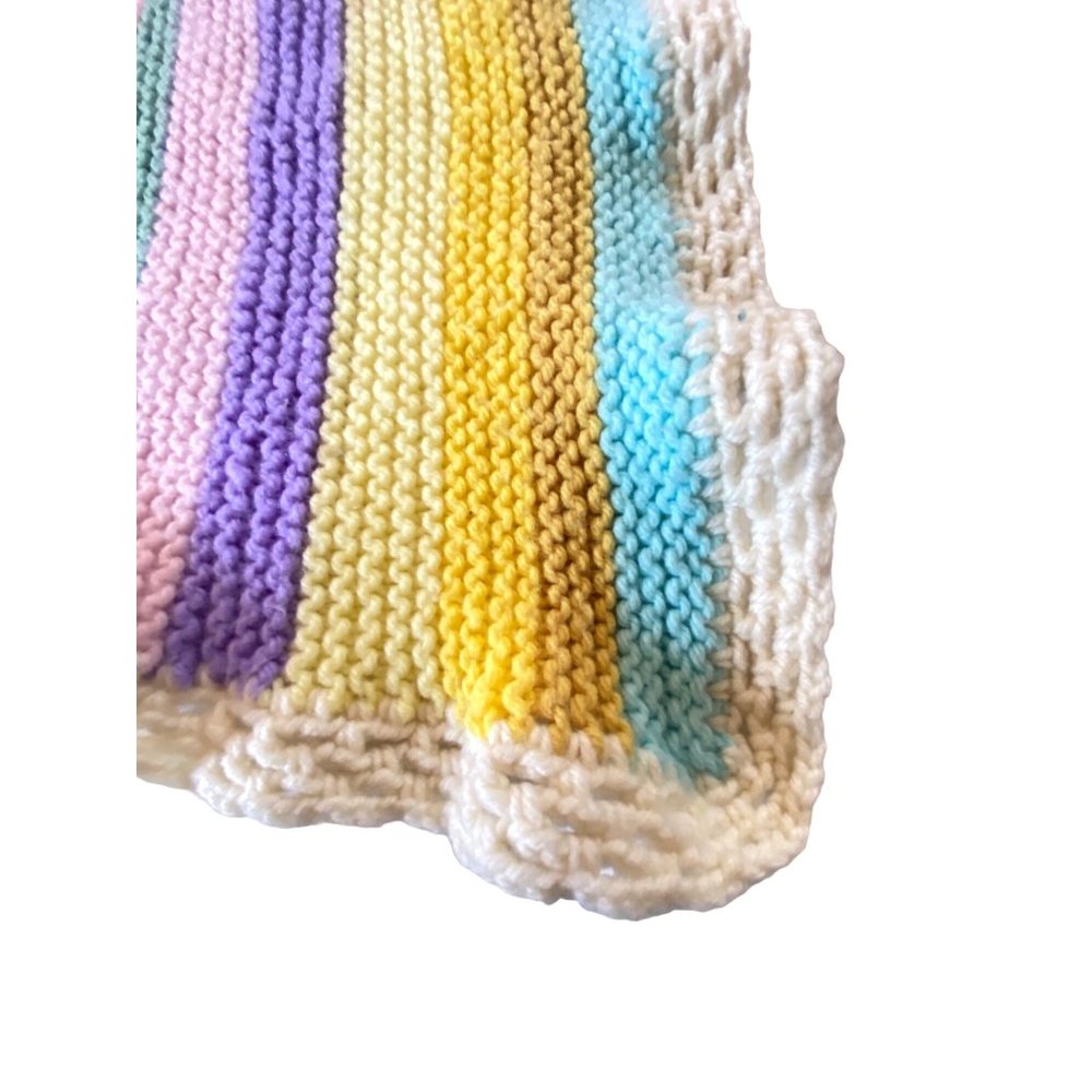 Handmade Crochet Afghan 64”x56” tight weave rainbow colors blanket throw 5x4.5 - Picture 7 of 14